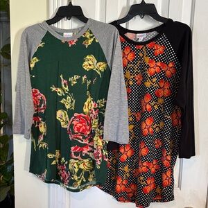 LuLaRoe Floral and Polka Dot Raglan Tees